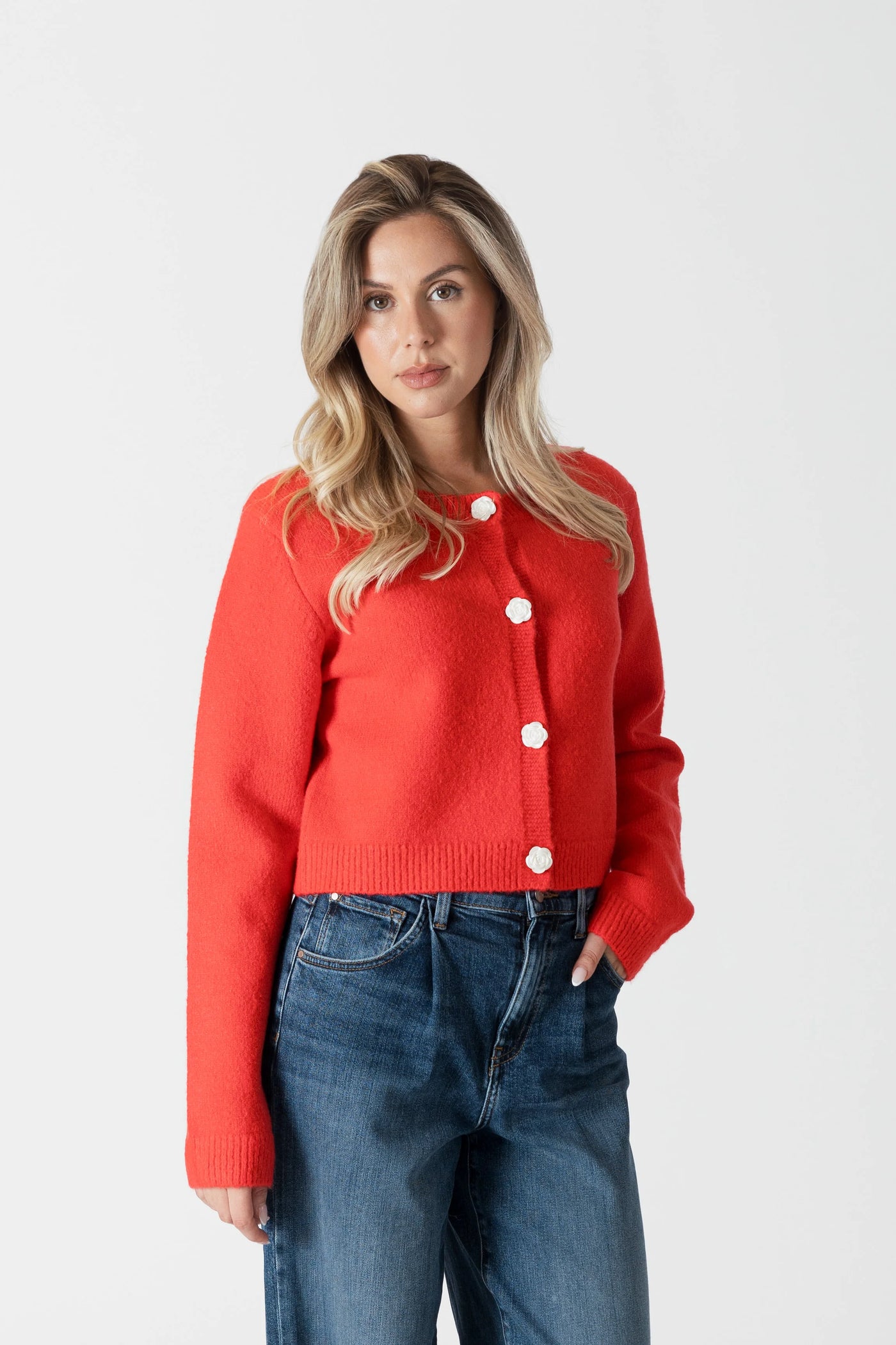 Lyla+Luxe Top - Jude Rose Button Cardigan - Red