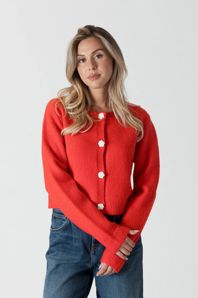 Lyla+Luxe Top - Jude Rose Button Cardigan - Red