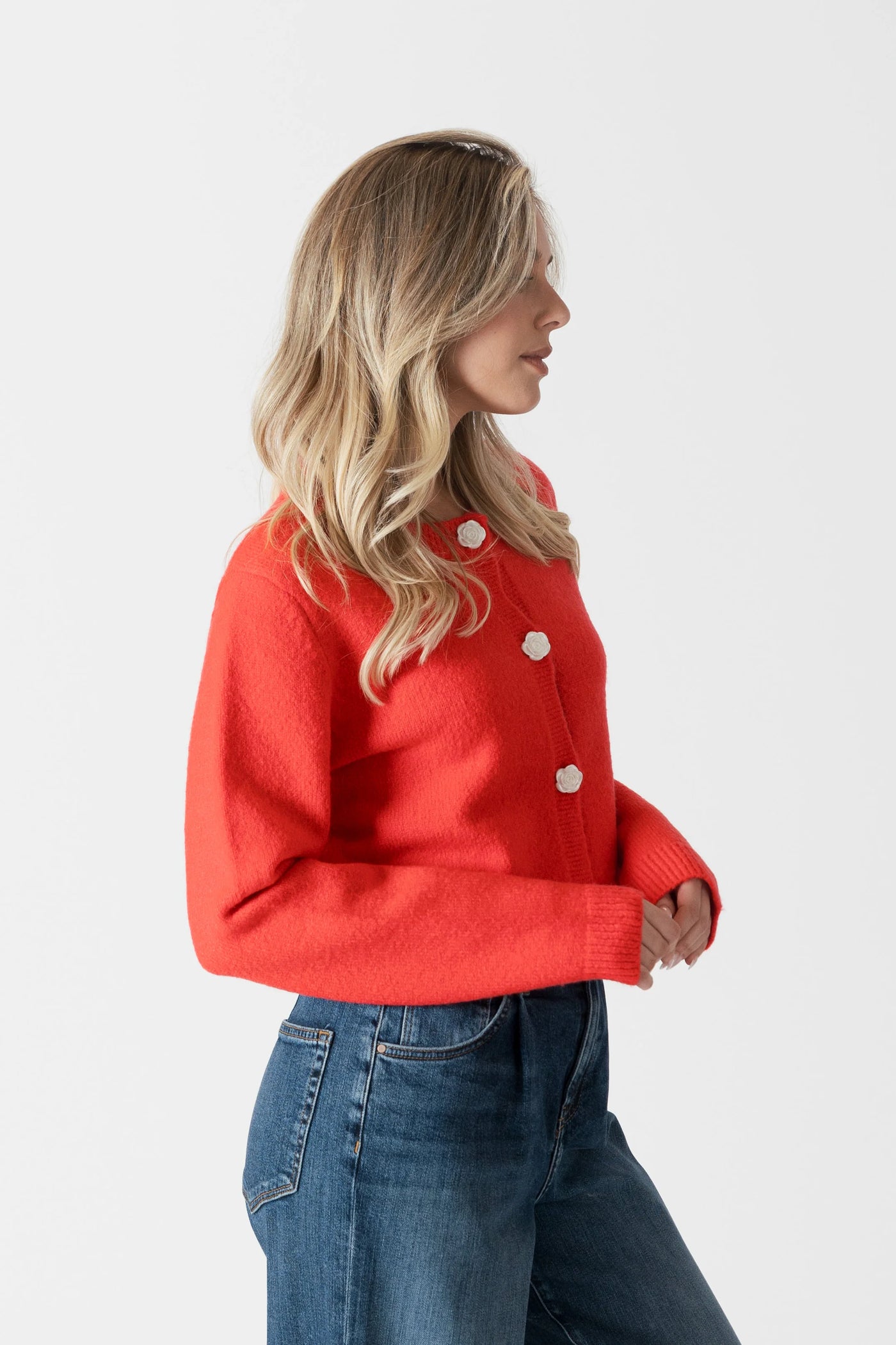 Lyla+Luxe Top - Jude Rose Button Cardigan - Red