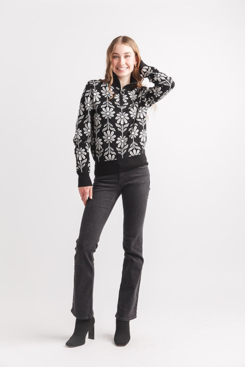 Papillon Top - Daisy 1/2 Zip Sweater - Black