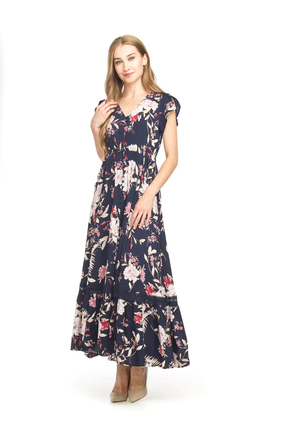 Papillon Dress - Floral Maxi - Navy