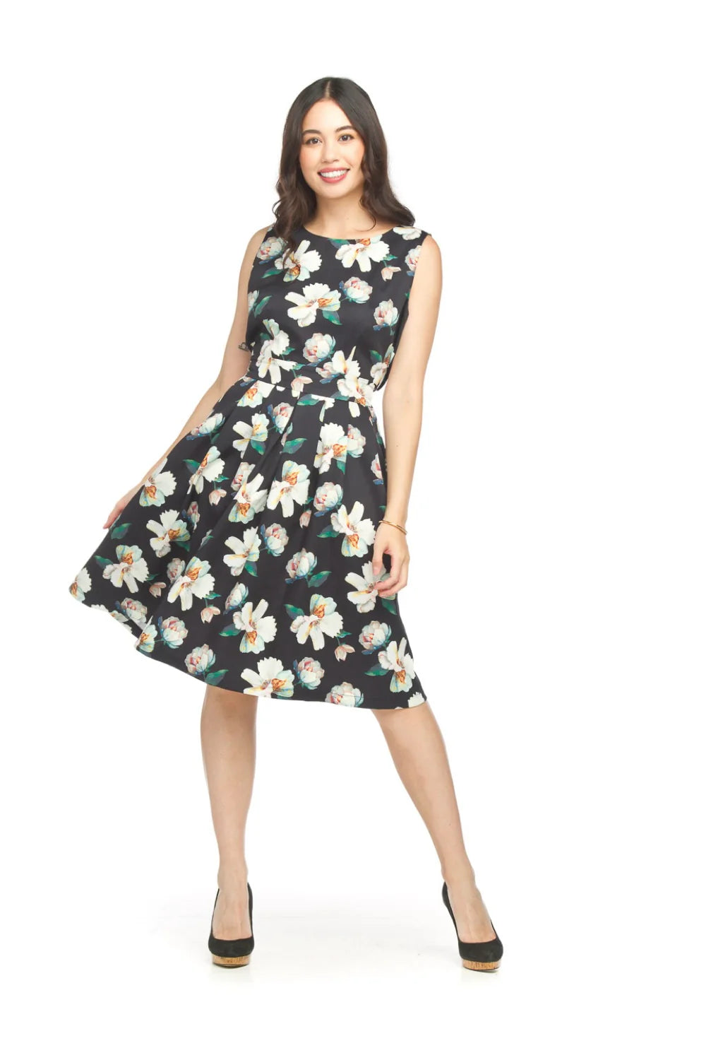 Papillon Dress - Box Pleat Floral - Black