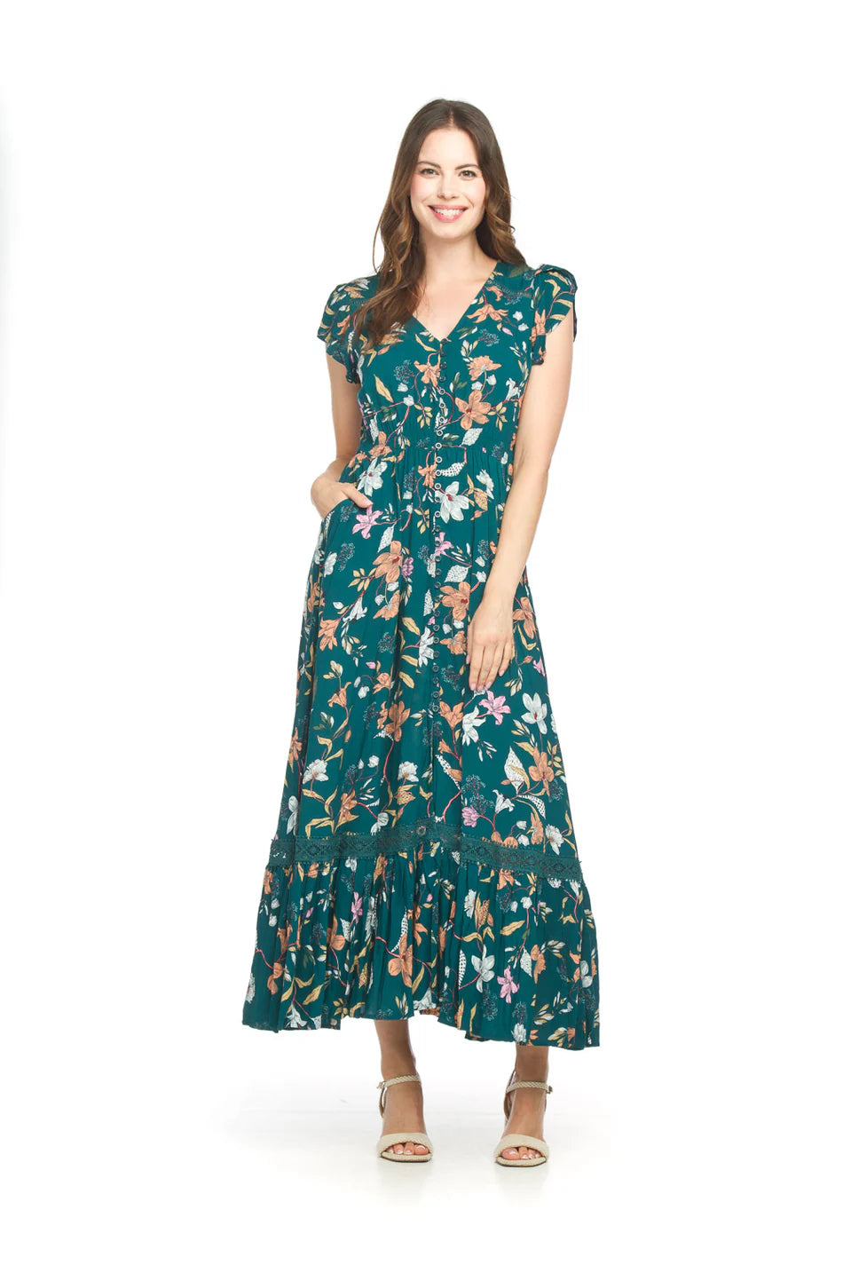 Papillon Dress - Floral Maxi - Teal