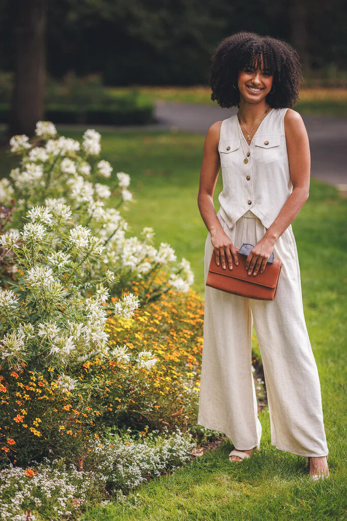 Papillon Pant - Wide Leg Linen Blend - White