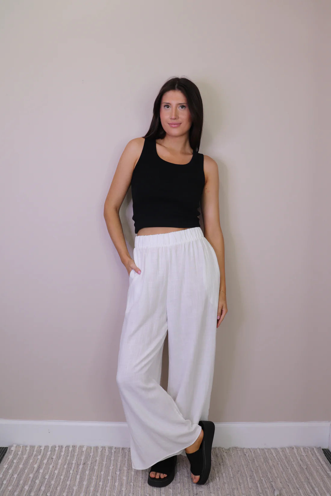 Papillon Pant - Wide Leg Linen Blend - White