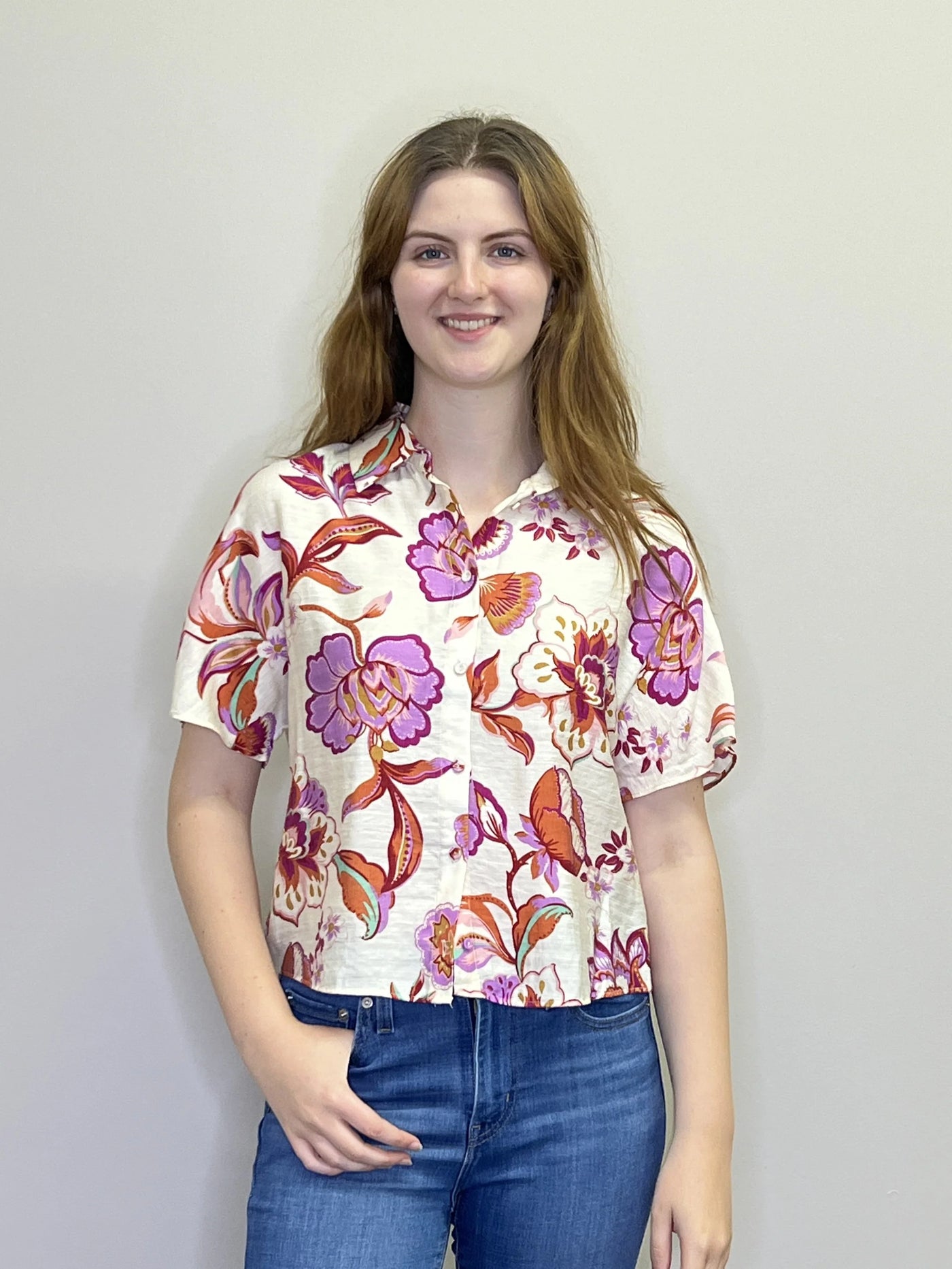 Papillon Top - Floral Shirt - Orange