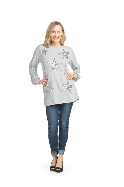 Papillon Top - Sequin Star Sweater - Grey