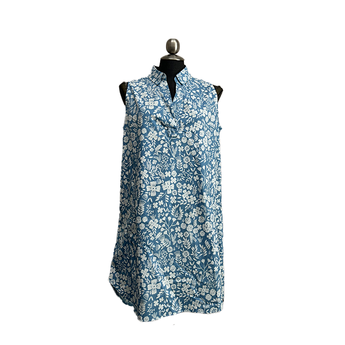 Papillon Dress - Cotton Floral - Blue