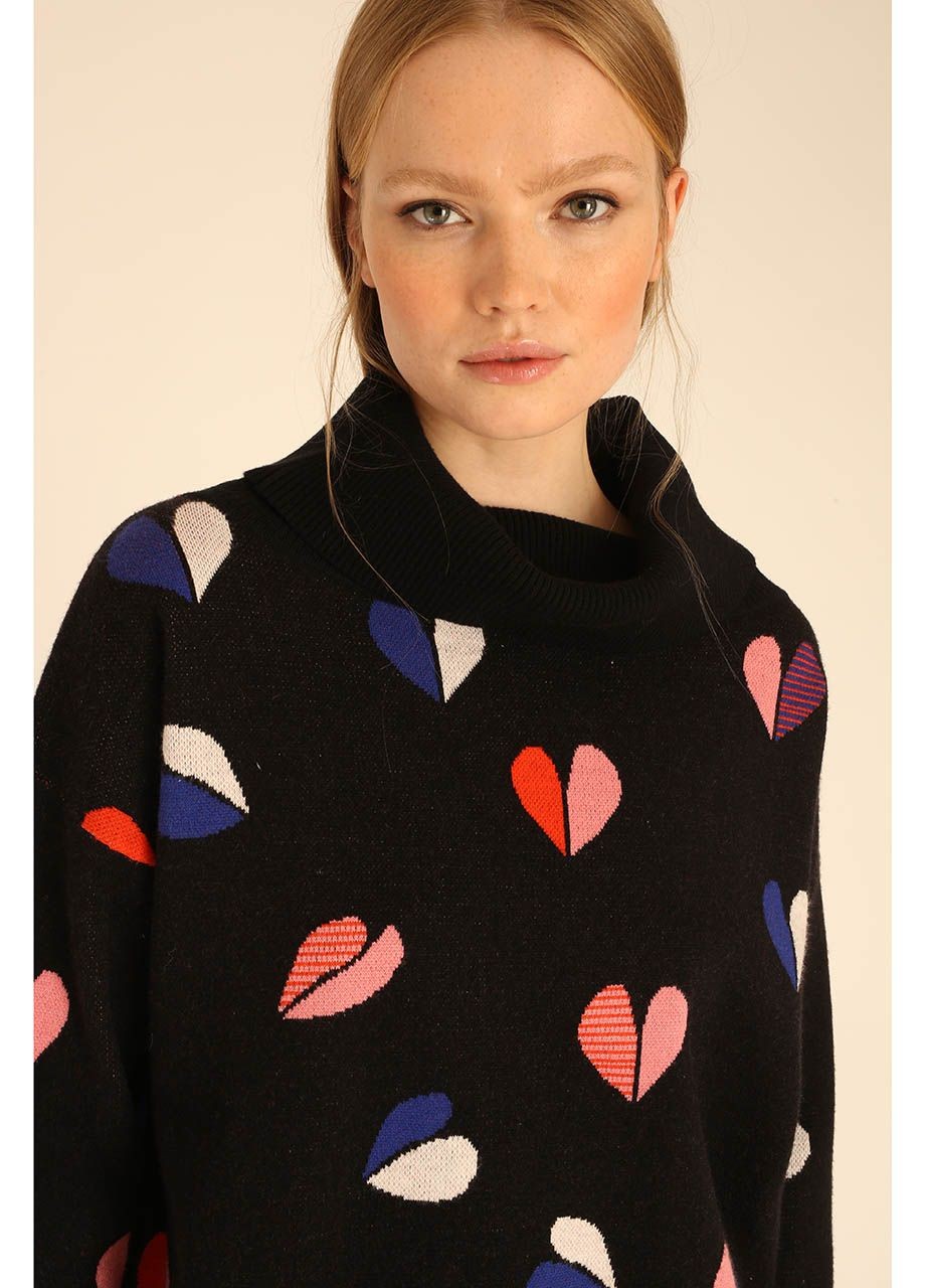 Pepaloves Top - Heart Print Sweater - Black /Multi