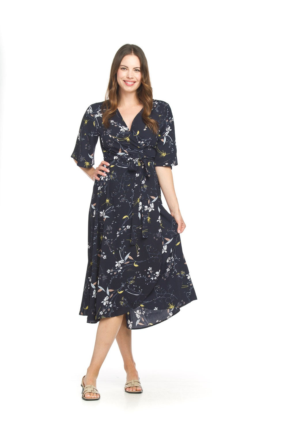 Papillon Dress - Floral Wrap - Navy