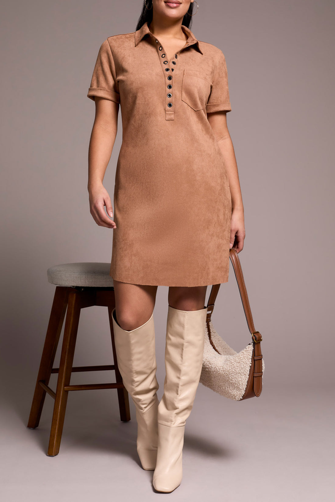 Tribal Dress - Faux Suede Polo - Almond