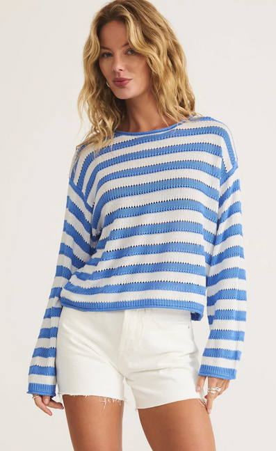 Z Supply Top - Striped Sweater - Bay Blue