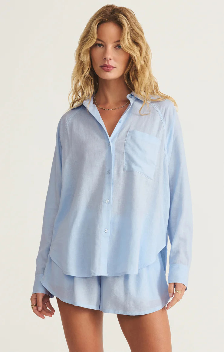 Z Supply Top - Perfect Linen Shirt - Salt Water