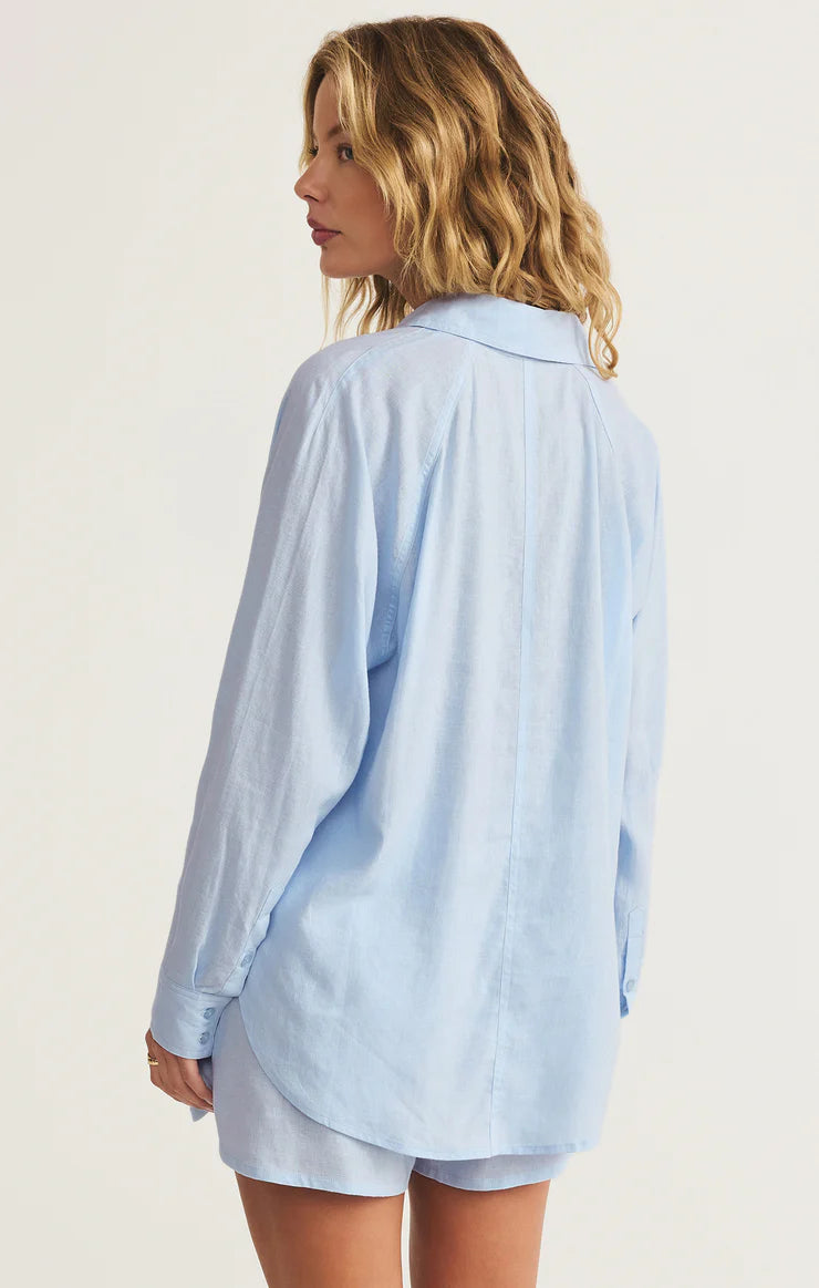 Z Supply Top - Perfect Linen Shirt - Salt Water