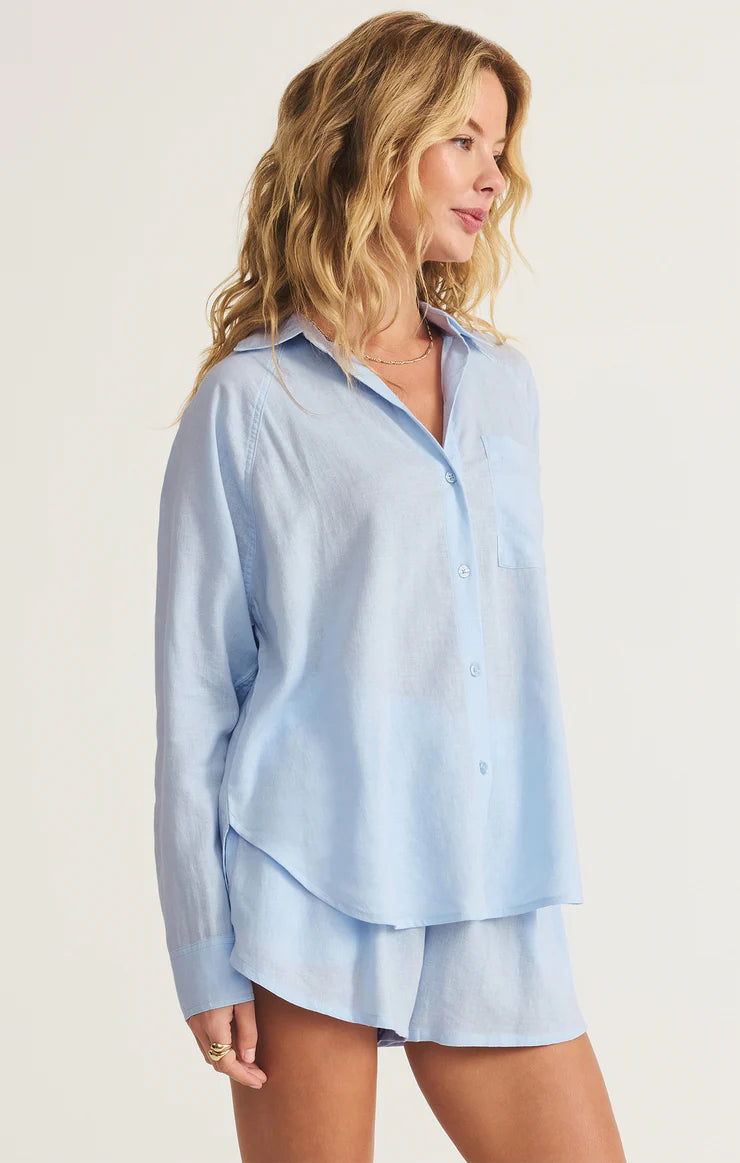 Z Supply Top - Perfect Linen Shirt - Salt Water