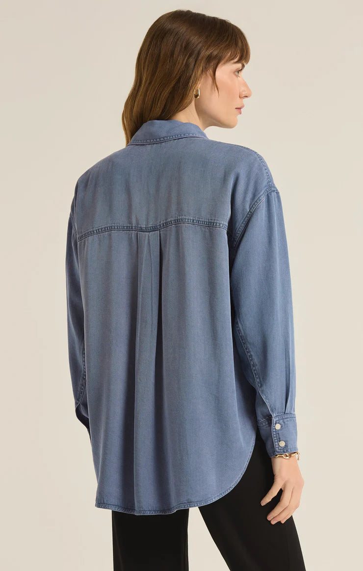 Z Supply Top - Colbie Jean Shirt - Indigo Sun Bleached