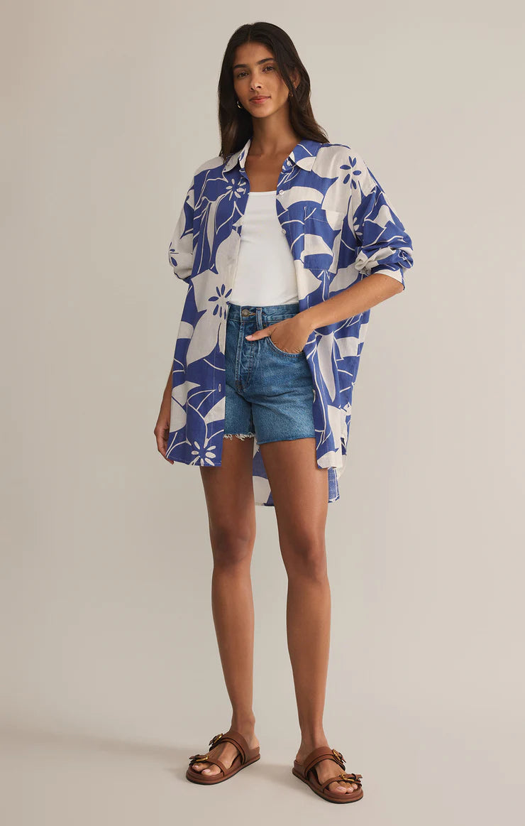 Z Supply Top - Linen Blend Floral - Blue