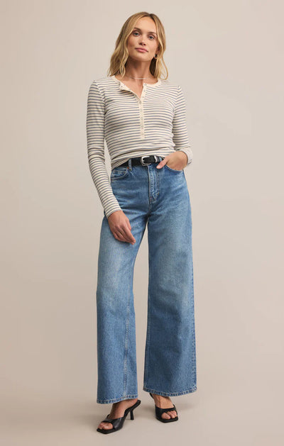 Z Supply Top - Stella Striped Henley - Crystal
