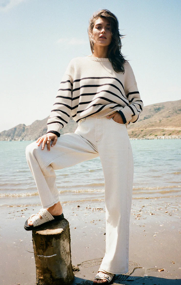 Z Supply Top - Boyfriend Stripe Sweater - Sea Salt