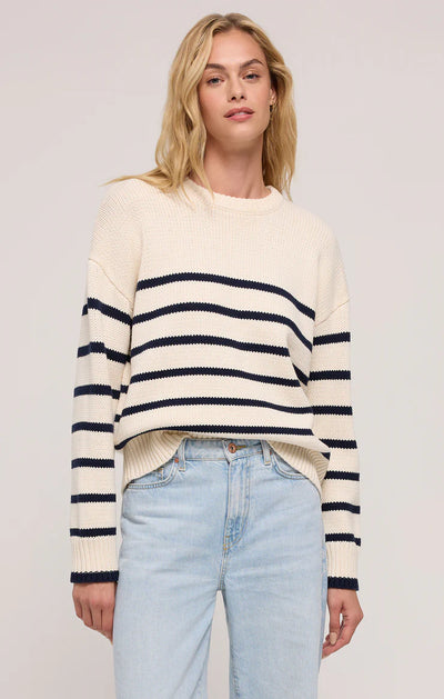 Z Supply Top - Boyfriend Stripe Sweater - Sea Salt