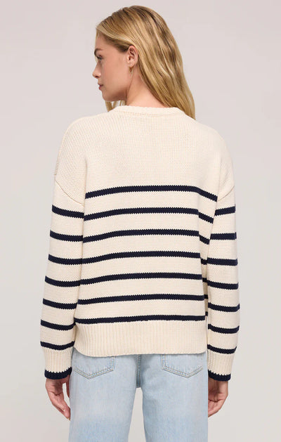 Z Supply Top - Boyfriend Stripe Sweater - Sea Salt