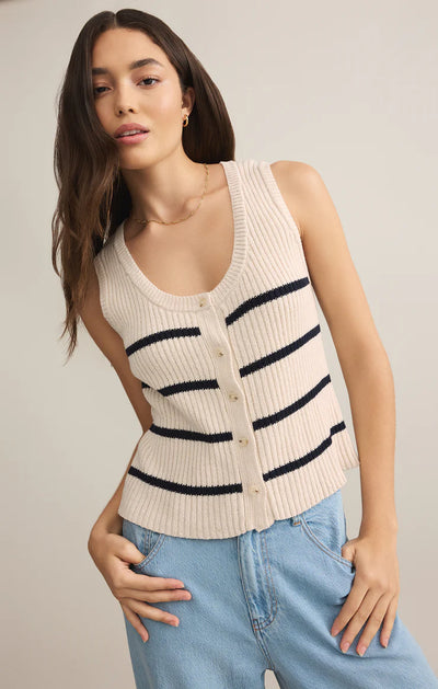 Z Supply Top - Striped Sweater Vest - Sea Salt