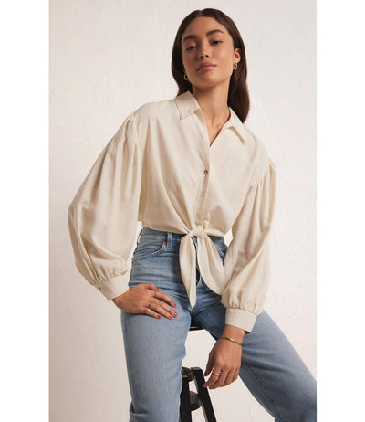 Z Supply Top - Tegan Tie Blouse - Sand Stone