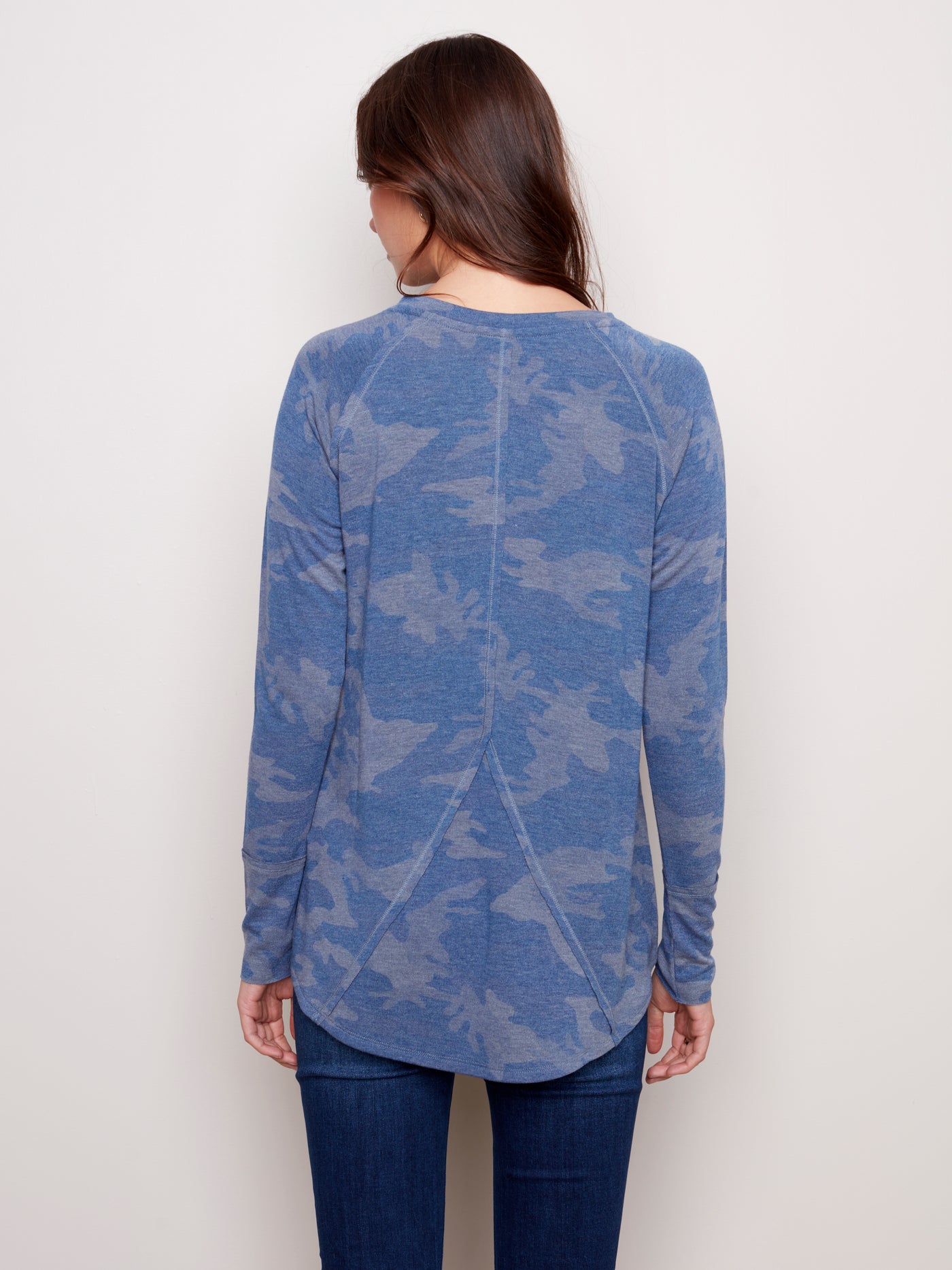 Charlie B Top - Notch Crew Neck - Blue Camo - SMALL