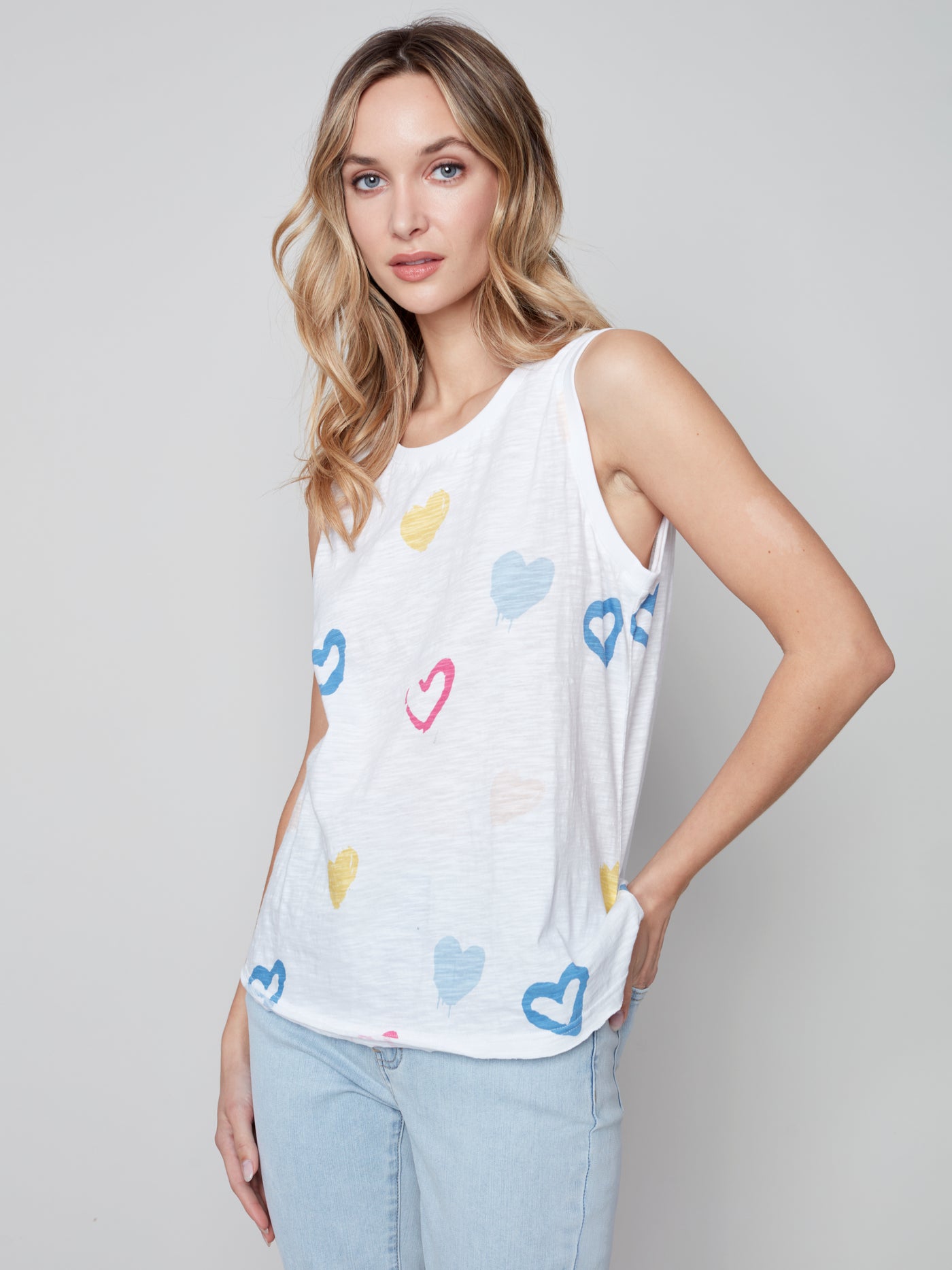 Charlie B Top - Sleeveless Print Tee - Hearts