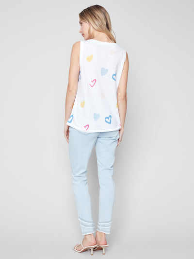 Charlie B Top - Sleeveless Print Tee - Hearts