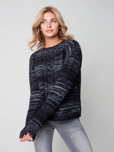 Charlie B Top - Cable Knit Sweater - Black - SMALL