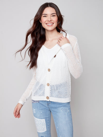 Charlie B Top - Loose Knit Hoodie - White
