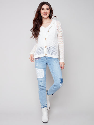 Charlie B Top - Loose Knit Hoodie - White