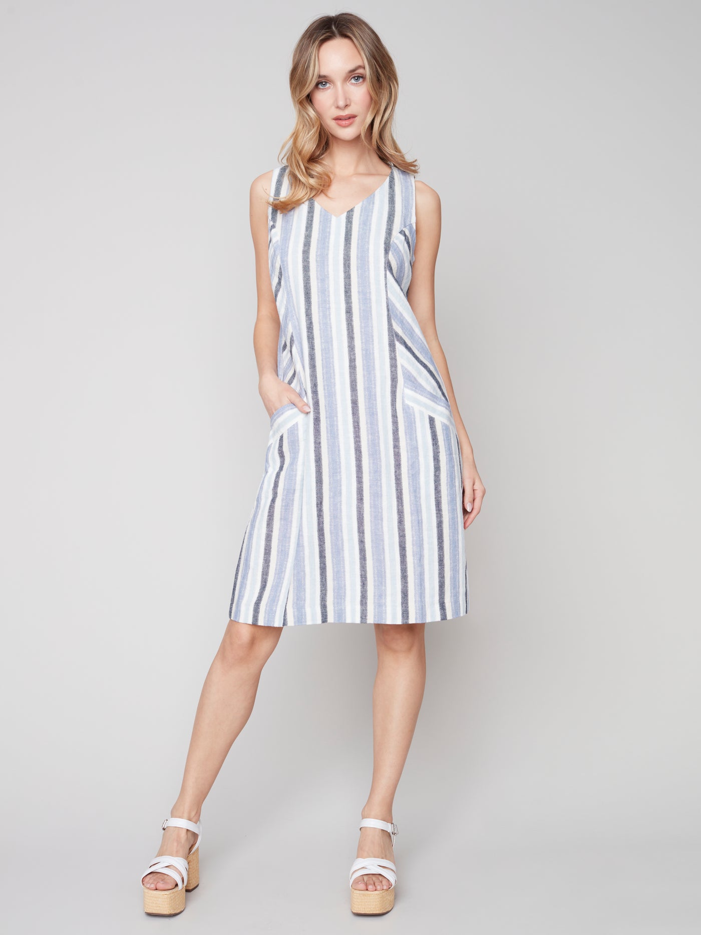 Charlie B Dress - Sleeveless Stripe - Cerulean
