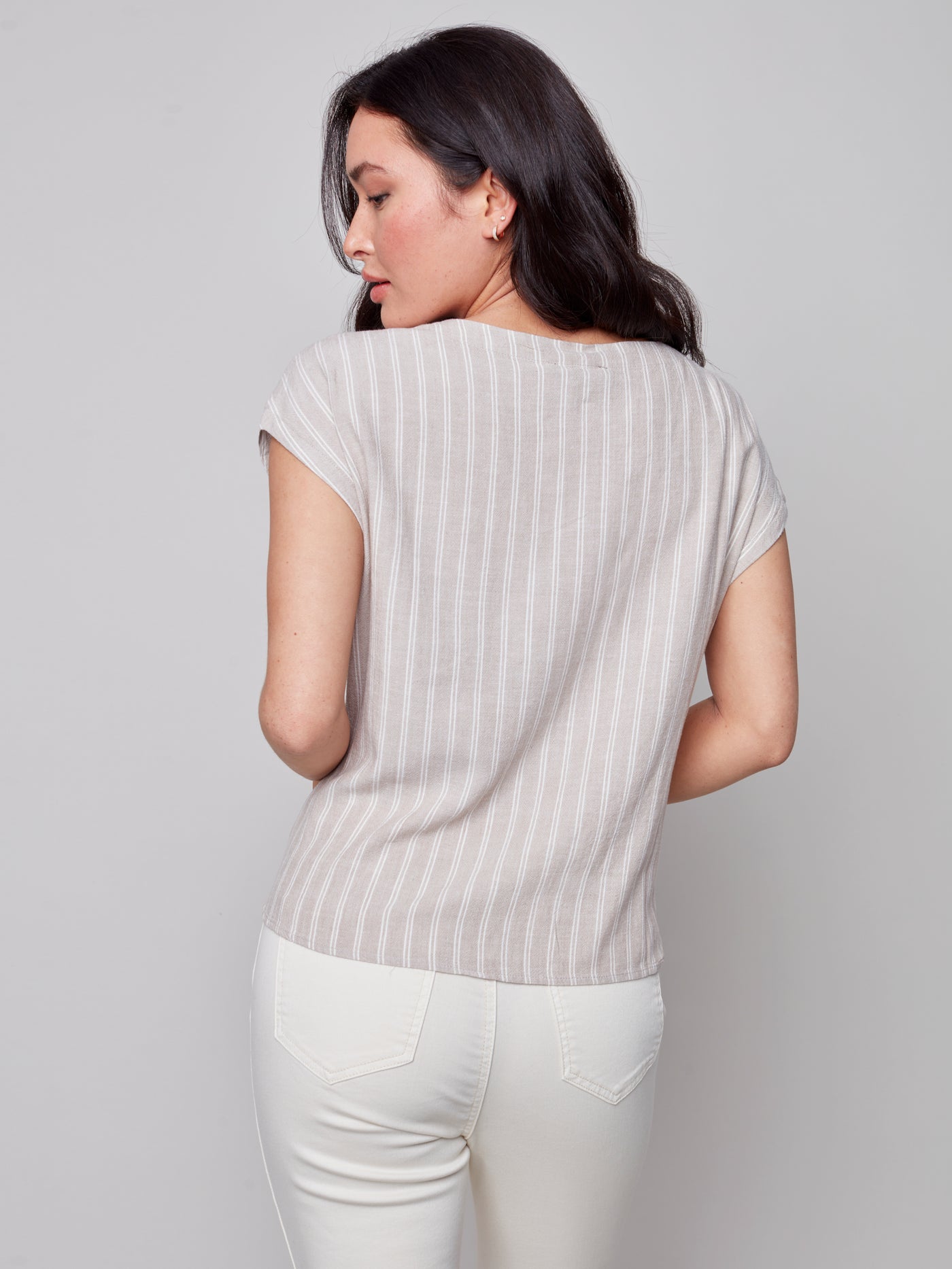 Charlie B Top - Front Tie Stripe - Natural