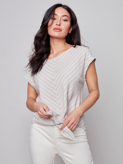 Charlie B Top - Front Tie Stripe - Natural