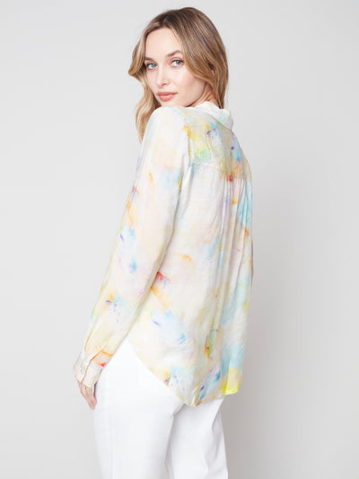 Charlie B Top - Flowy Print Shirt - Multi Watercolour