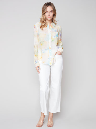 Charlie B Top - Flowy Print Shirt - Multi Watercolour