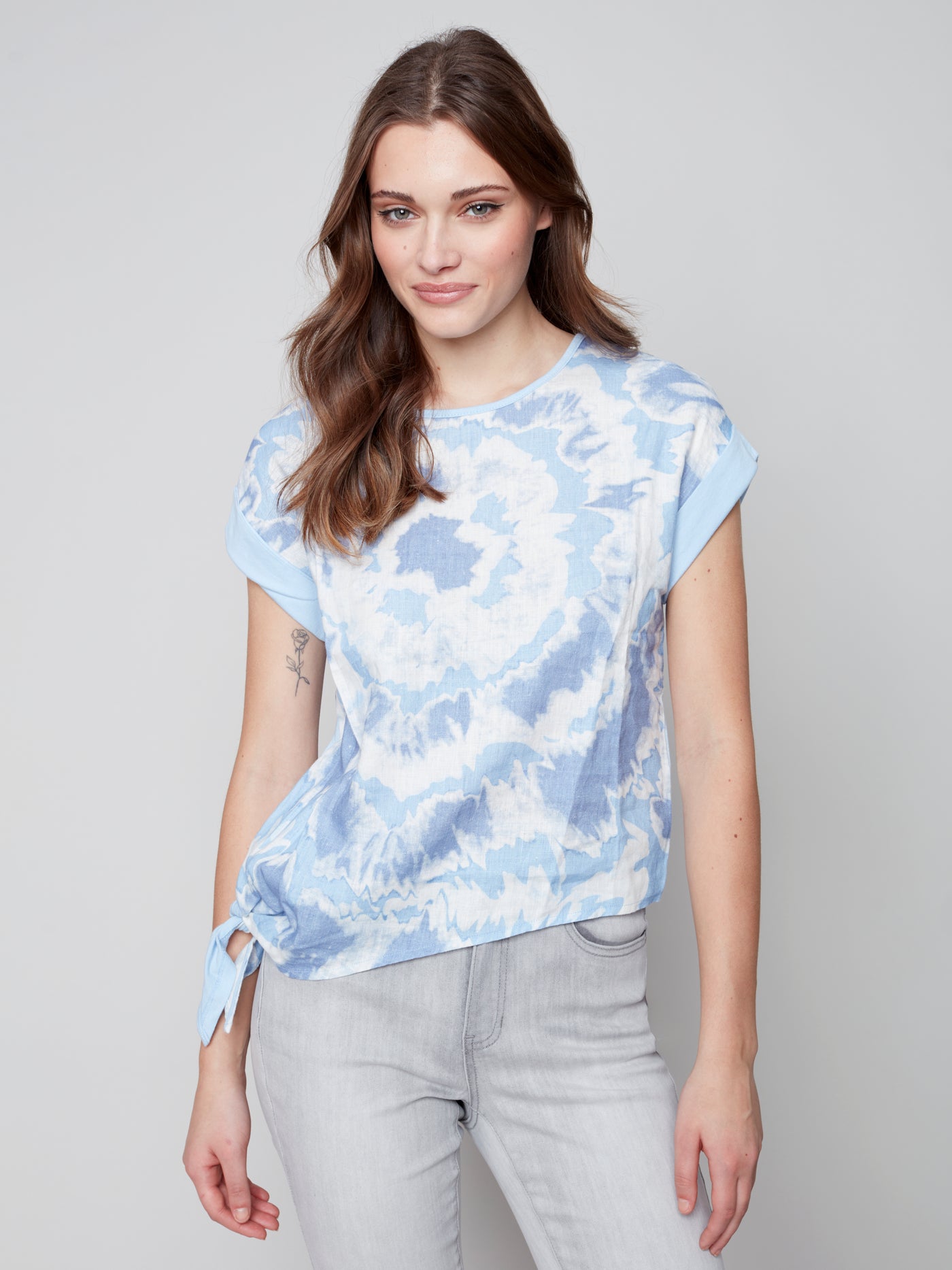 Charlie B Top - Linen Side Tie Print - Indigo