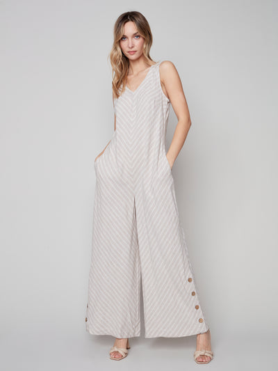 Charlie B Jumpsuit - Chevron Print - Natural
