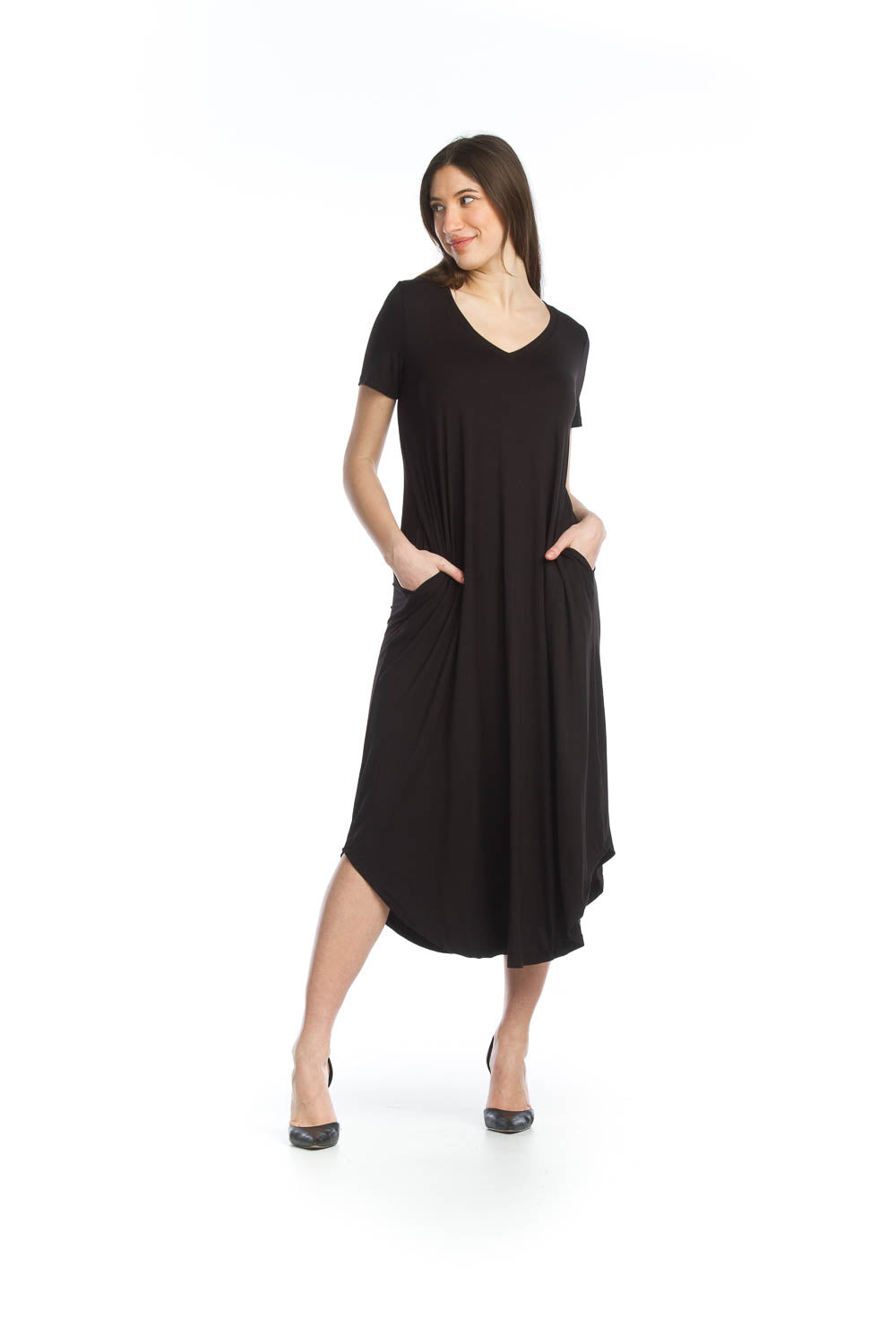 Papillon Dress - S/Sleeve Midi - Black
