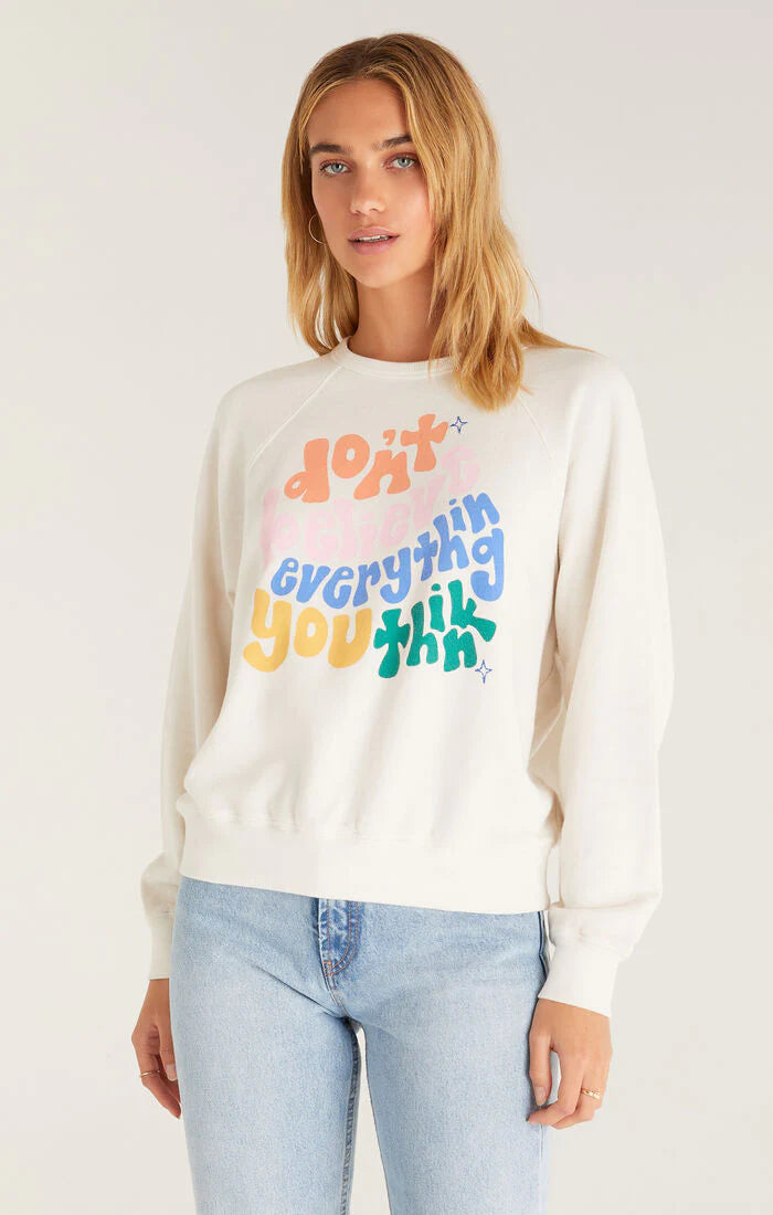 Z Supply Top - Vintage Sweatshirt Believe - White