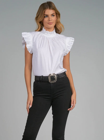 Elan Top - Ruffle TNeck Blouse - White