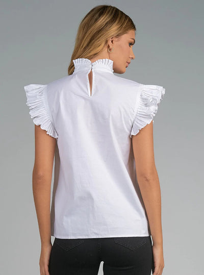 Elan Top - Ruffle TNeck Blouse - White