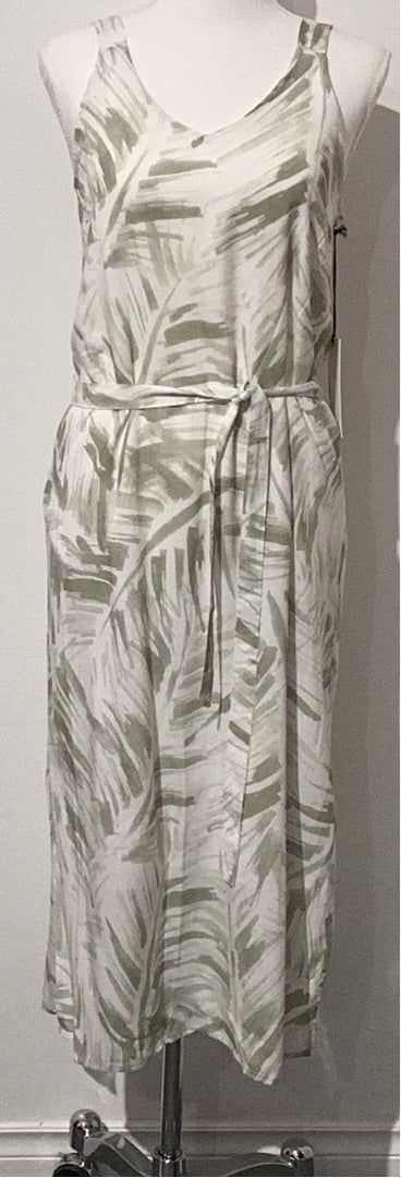 Point Zero Dress - Palm Print Midi - Green /White - XSMALL