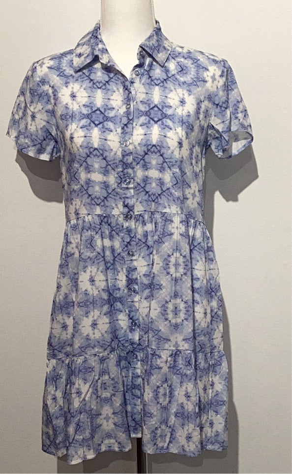 Point Zero Dress - Button Up Print - Blue MOK7167